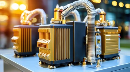 Poster - High-Tech Industrial Equipment with Golden Accents
