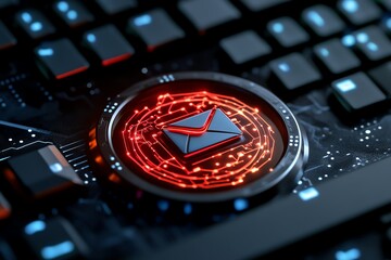 Aufkleber - High-tech futuristic email scam with glowing holograms, representing phishing attempts in a world of advanced digital interfaces