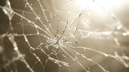 Sticker - A Close-Up View of a Cracked Glass Surface with Sunlight Reflecting Through the Cracks