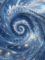 Poster - a captivating spiral design features shades of blue and white, illustrating a mesmerizing fractal pa