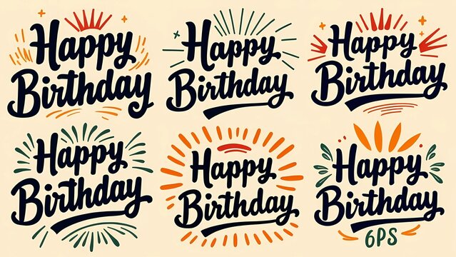 Vibrant birthday lettering set showcasing joyful designs, perfect for party decorations and birthday celebrations, generative ai