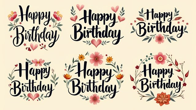  Cheerful happy birthday lettering set with bright colors and fun fonts, ideal for festive party decor, generative ai