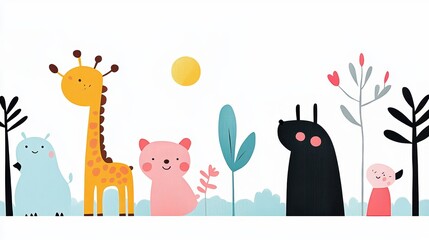 Poster - A whimsical illustration for a children book, featuring a group of cute animals engaging in a playful activity.