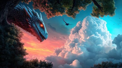 Poster - A detailed illustration depicting a fantastical scene from a fantasy novel, showcasing mythical creatures and magical elements.