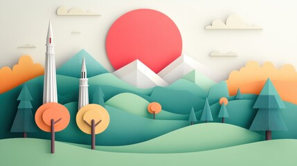 Poster - A travel illustration depicting a picturesque landscape, highlighting specific landmarks and cultural elements.