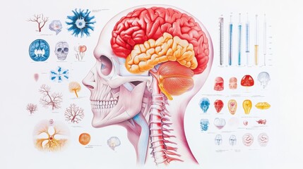 Poster - A medical illustration depicting human anatomy and physiology, emphasizing specific organs and systems.