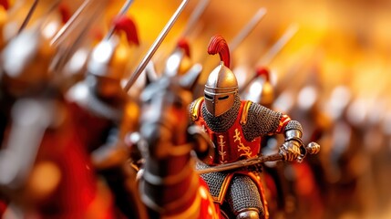 Close-Up of Detailed Knight Figures in Dynamic Display