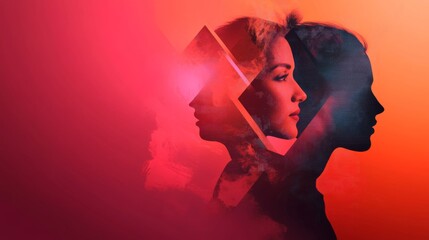 Poster - This artwork features a unique blend of a couple’s faces cut into geometric forms, layered against an abstract background, creating a dynamic and colorful visual narrative