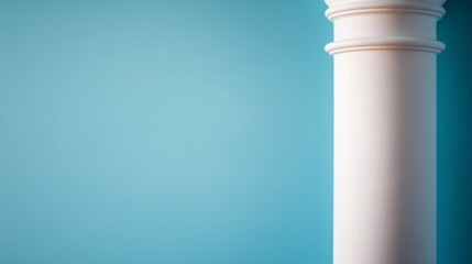 Poster - A refined white column stands against a pastel blue backdrop, highlighting its smooth curves and symmetry. Gentle shadows add depth, emphasizing simple elegance
