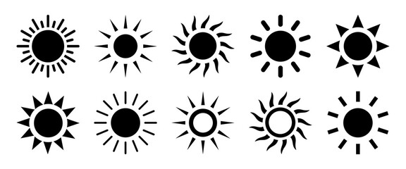 sun icons. sun vector icon set in black color isolated. sun icon collection in black color. solar su