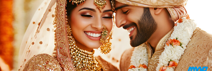 Married Indian Couple in Traditional Wedding Dress | Celebrating Love and Cultural Heritage