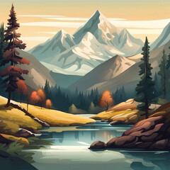 Poster - beautiful illustration background of mountain scenery