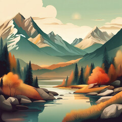 Poster - beautiful illustration background of mountain scenery