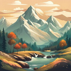 Poster - beautiful illustration background of mountain scenery