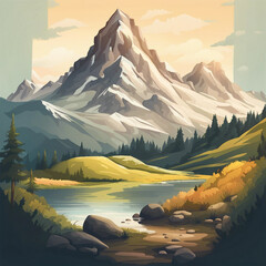 Poster - beautiful illustration background of mountain scenery