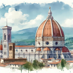 Wall Mural - watercolors of Santa Maria del Fiore, Florence Cathedral.