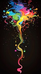 Wall Mural - Abstract colorful design with swirling lines and dots on a black background.