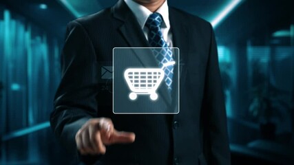 Poster - business person integrates omni-channel strategies, enhancing online shopping and marketing reach. d