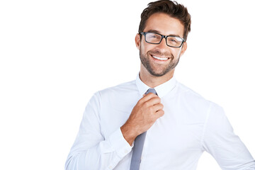 Fototapete - Studio, smile and businessman in portrait for ambition, corporate project and pride for career. Positive, salesperson and happiness with confidence by mockup space, professional and white background