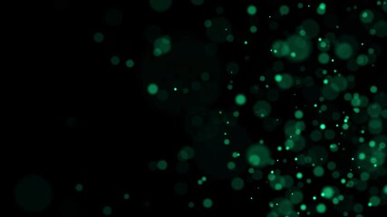 Poster - Abstract dust particles with green light on dark background. Science backdrop with moving glittering dots. Flying particles with effect bokeh. 3d rendering.