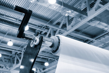 Poster - Automatic packaging conveyor line in pharmaceutical factory, close-up pharmaceutical industrial concept background