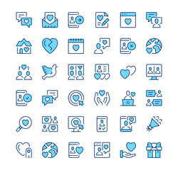 Fototapete - Online dating icons. Outline symbols. Vector blue line icons set