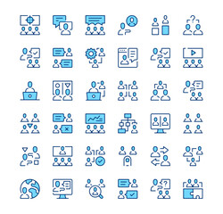 Fototapete - Teamwork icons. Outline symbols. Vector blue line icons set