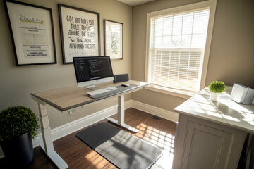 Poster - bright home office with a walking pad placed under a standing desk