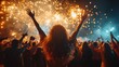 © eric.rodriguez - Excited audience watching confetti fireworks and having fun at night