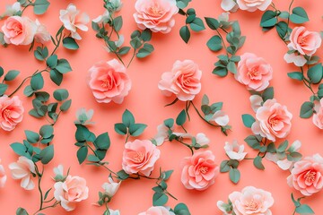 Wall Mural - Floral pattern background with roses and leaves