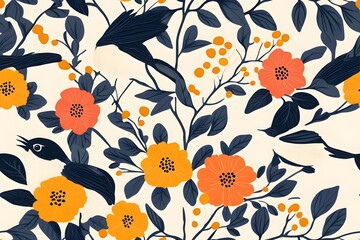 Wall Mural - Floral pattern with birds 