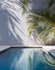Wall Mural - sandstone podium for luxury product placement with palm leaf shadow in background natural stone mate