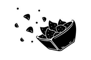 Wall Mural -  Falling potato chips from packet vector design silhouette black vector stock illustration 