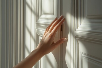 Canvas Print - Hand on Door with Sunlit Shadow