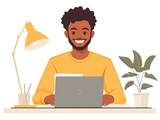 Poster - Smiling Man Working on Laptop