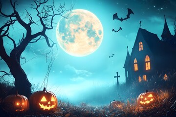 Haunting halloween night scenery