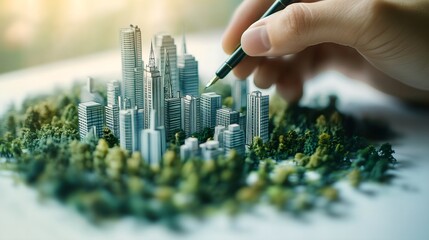 Urban planner implementing sustainable strategies for ecofriendly city development. Concept Sustainable Development, City Planning, Ecofriendly Strategies, Urban Design, Environmental Conservation