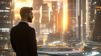 Poster - Business man on future network city