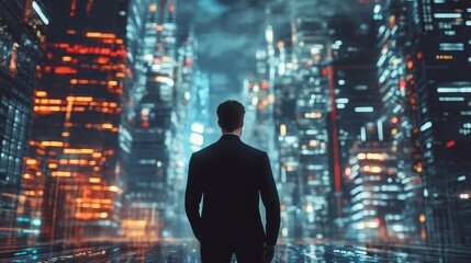 Poster - Business man on future network city