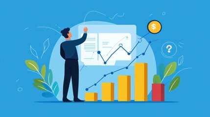 Poster - businessman draw growth graph and progress of business and analyzing financial and investment data ,