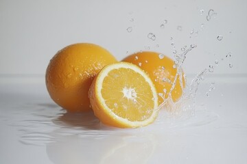 Slices of orange in zero gravity splashed with water.