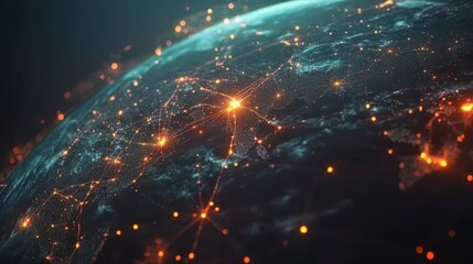 Poster - Digital global network connectivity with glowing nodes and earth representation