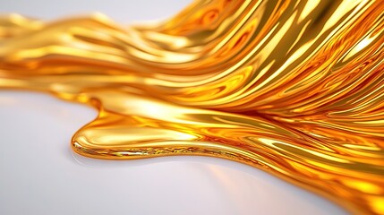 Wall Mural -   close-up shot of a gleaming gold object resting on a pristine white background, with a mirror-like reflection perfectly centered in the frame