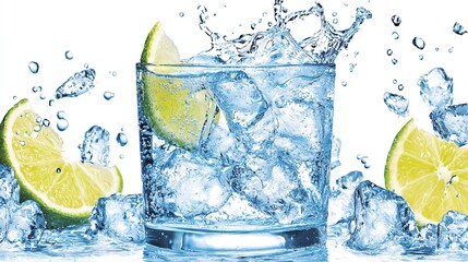 Canvas Print -   Glass of water with lemons and splashing side