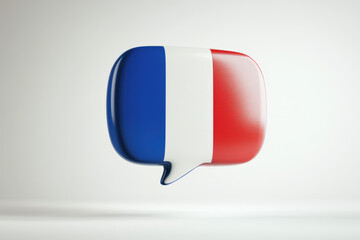 Poster - Speech bubble showcasing the french flag is floating, representing the power of language and cultural exchange