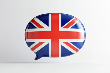 Poster - Speech bubble showcasing the united kingdom flag promoting language learning opportunities and cultural exchange