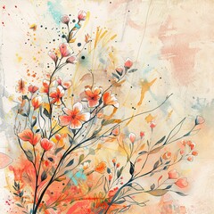 Wall Mural - Watercolor style painting of a field of flowers. Floral illustration for cover, card, postcard, interior design, decor or print.