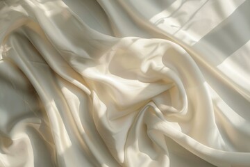 Softly draped cream fabric with gentle folds and shadows, creating an elegant and luxurious texture. Minimalist textile composition. Mockup.  Generative AI