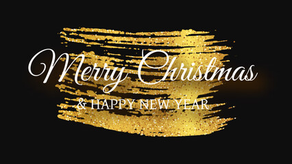 Wall Mural - Merry Christmas and Happy New Year incription on gold smear