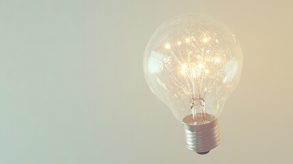 Poster -  Light bulb with small lights inside, reflection on bulb, white background